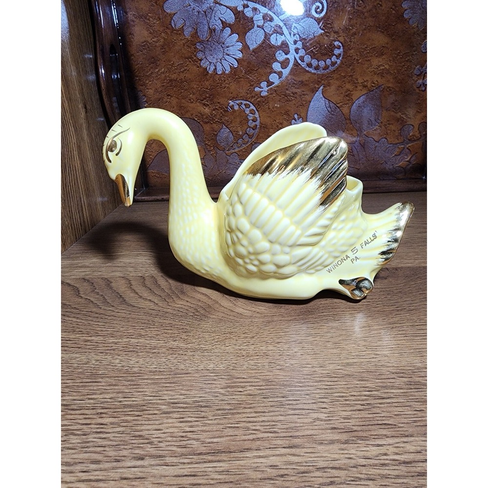 Vintage Holley Ross Yellow Lustreware Gold Trim Swan Small Planter